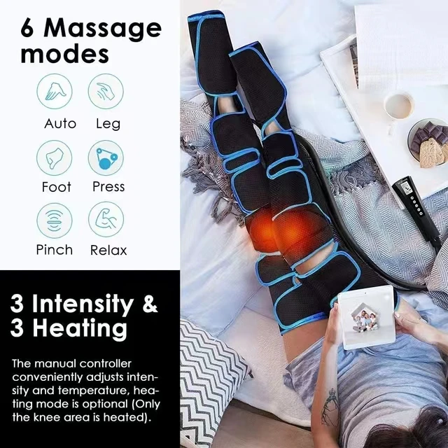 Air Compression Recovery Boots with 6 Modes For  Leg Muscle Relax Release Relieves Foot Fatigue Heated Leg Massager