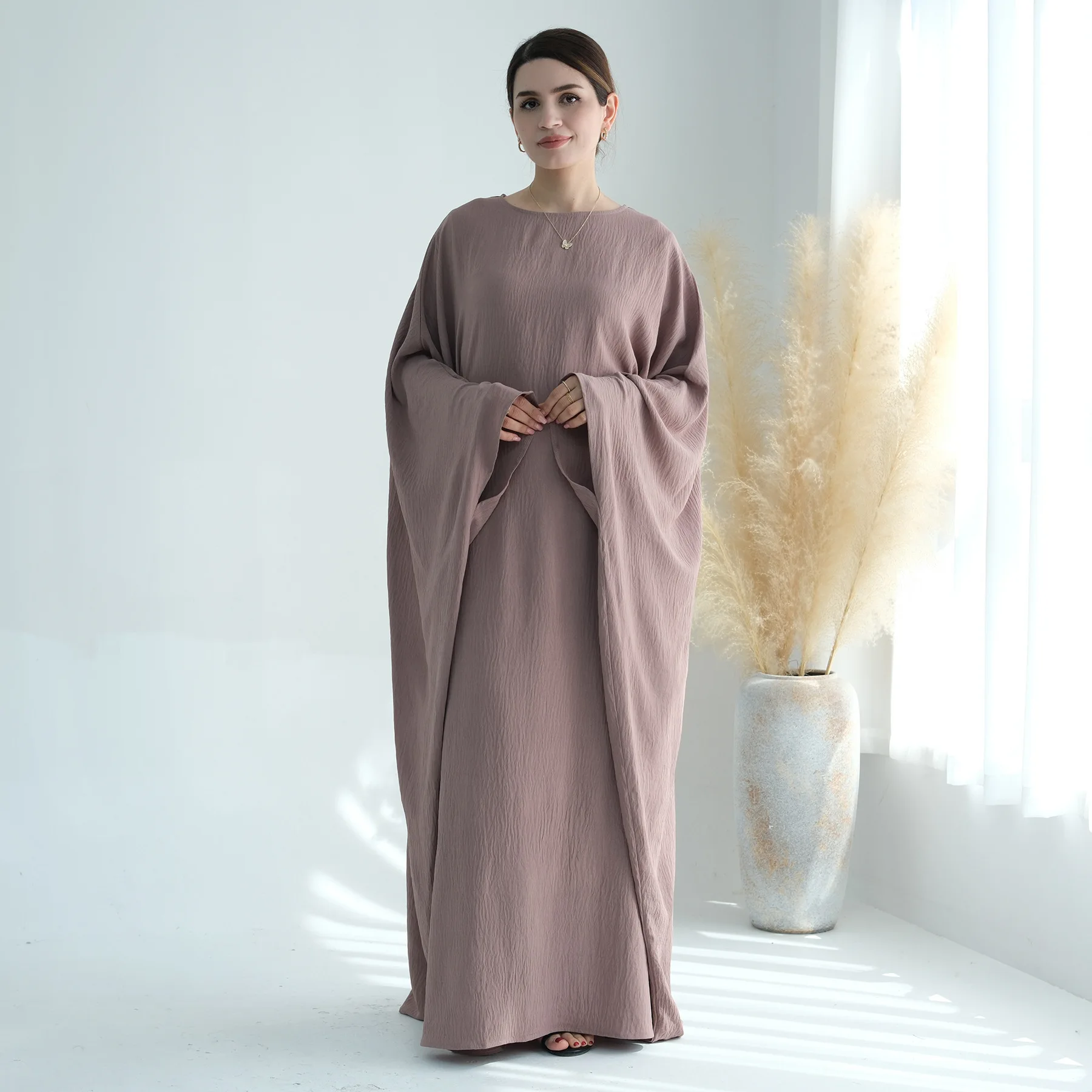 Loose Batwing Design Modest Belted Dress Middle East Plus Size Prayer Abaya EID Ramadan Islamic Arab Clothing for Women Robes