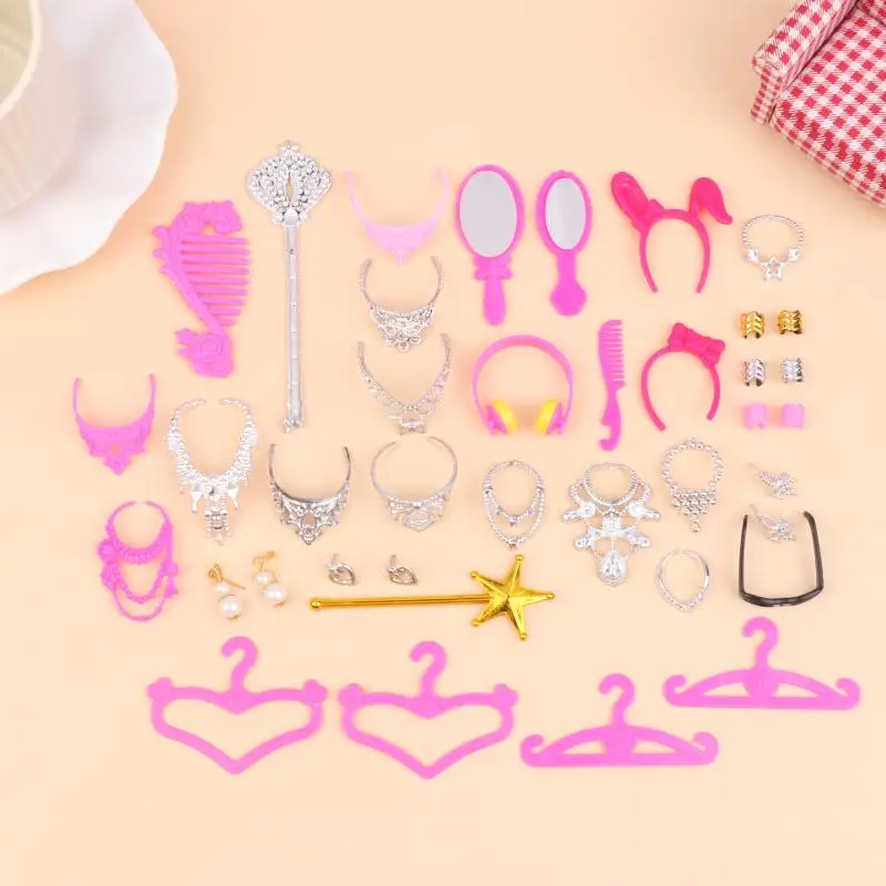 30 stks/set Poppenhuis Miniatuur Sieraden Oorbellen Ketting Mini Simulatie Pop Dress Up Decor Fantasiespel Speelgoed Pop Accessoires