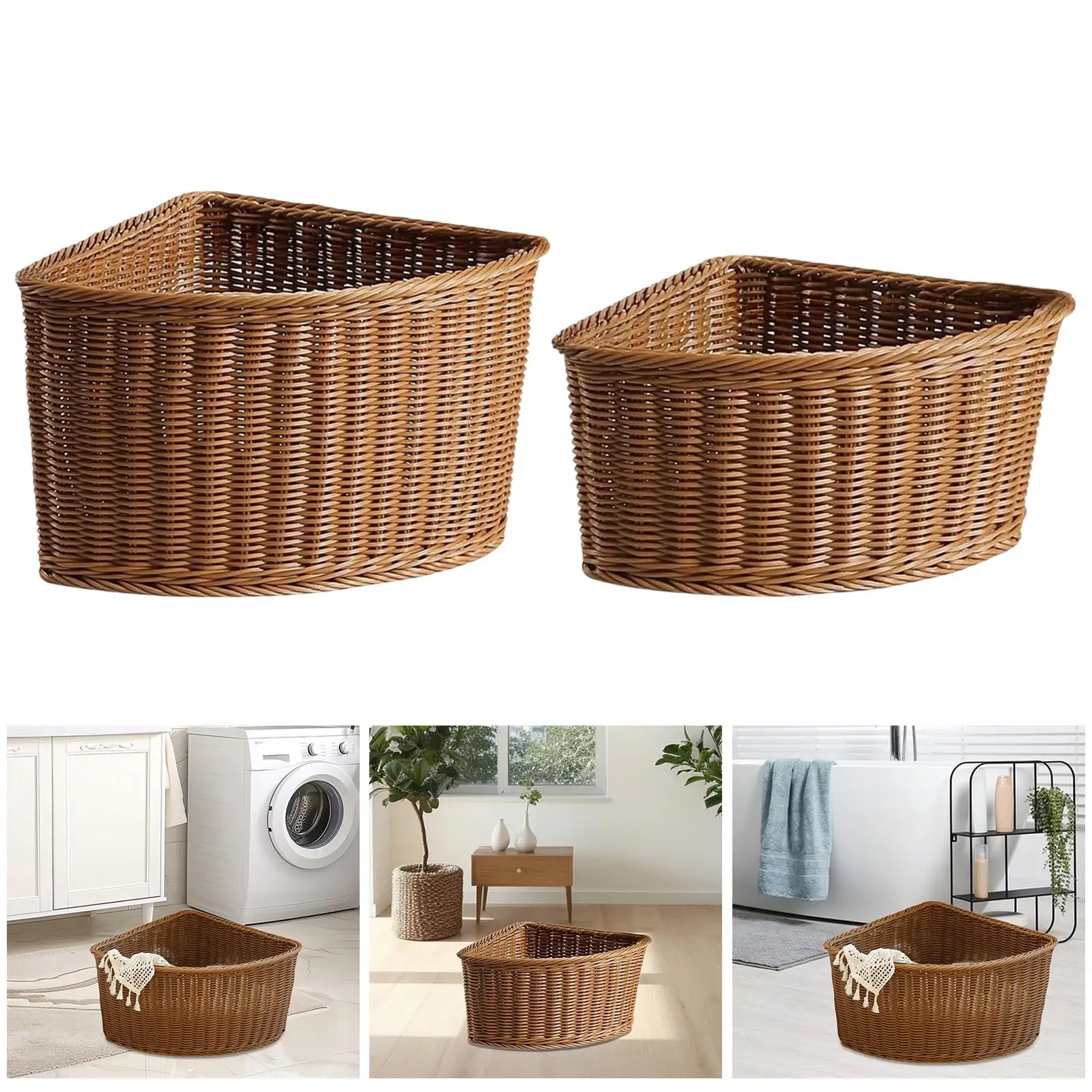 

Imitation Rattan PE Storage Basket Corner Shelf Triangle Box Organizer for Wardrobe Kitchen Cabinet Home Storage