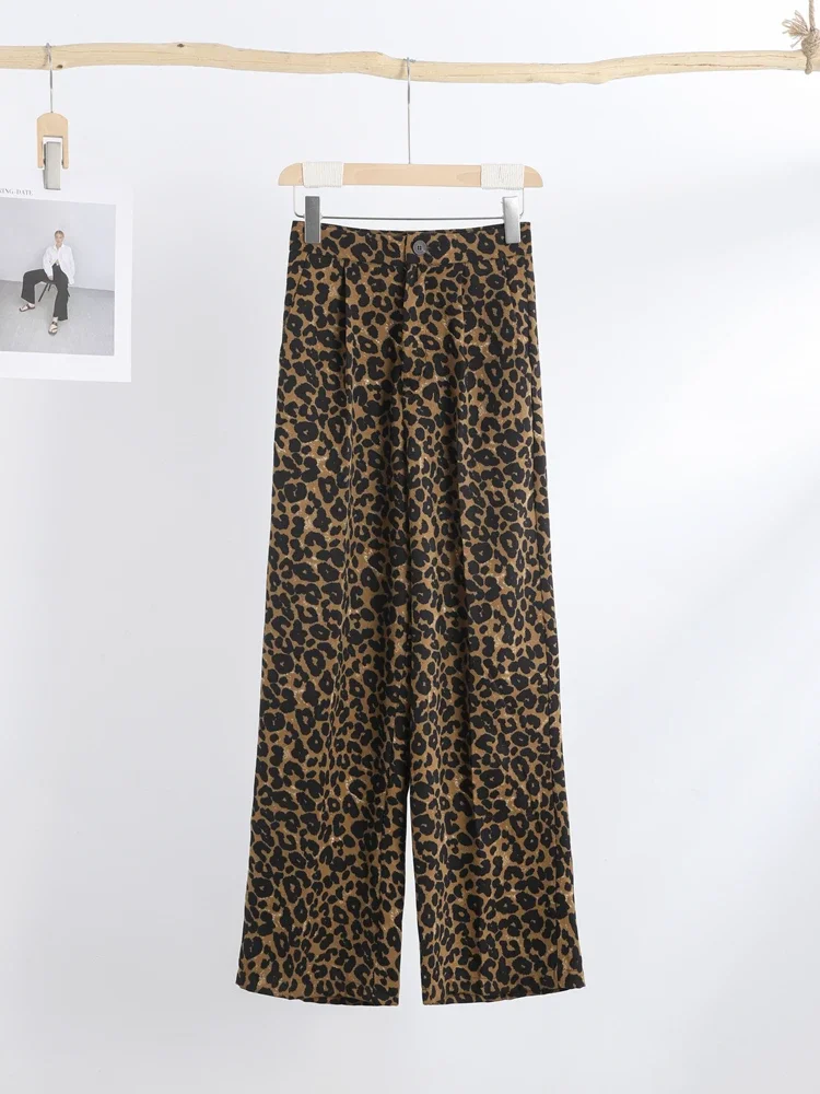 2024 American New Retro Leopard Women Baggy Jeans Y2K Street Fashion Gothic Loose High Waist Casual Wide Leg Denim Trousers