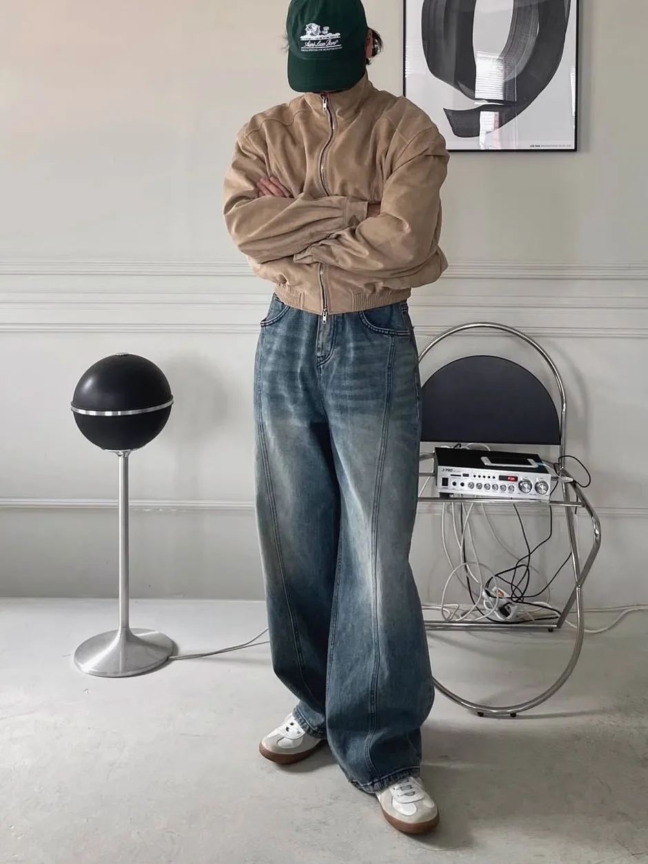 

Синие джинсы с высокой талией и прямыми штанинами, молодежный тренд для подростков, на молнии, износостойкие, в корейском стиле