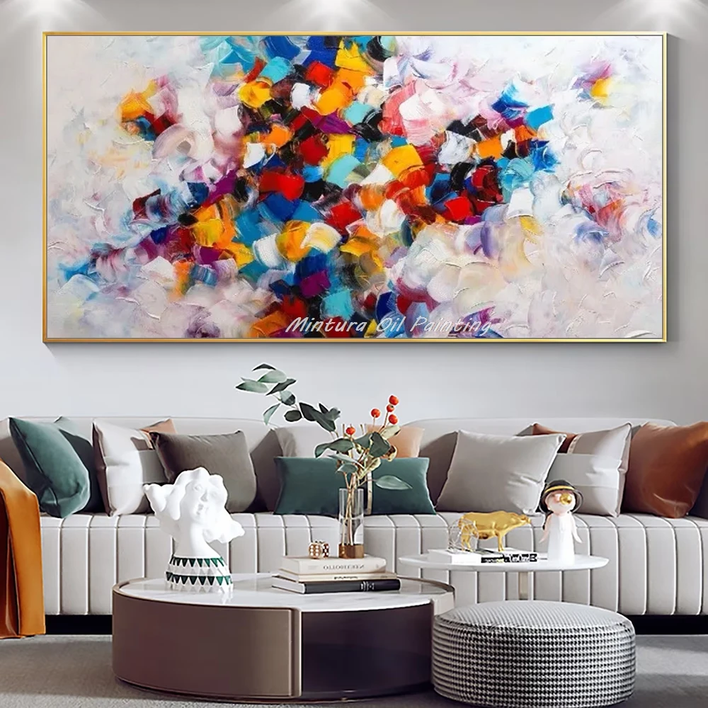 Mintura,Large Handpainted Texture Colorful Abstract Oil Painting on Canvas Modern Wall Art Picture For Living Bedroom Home Decor