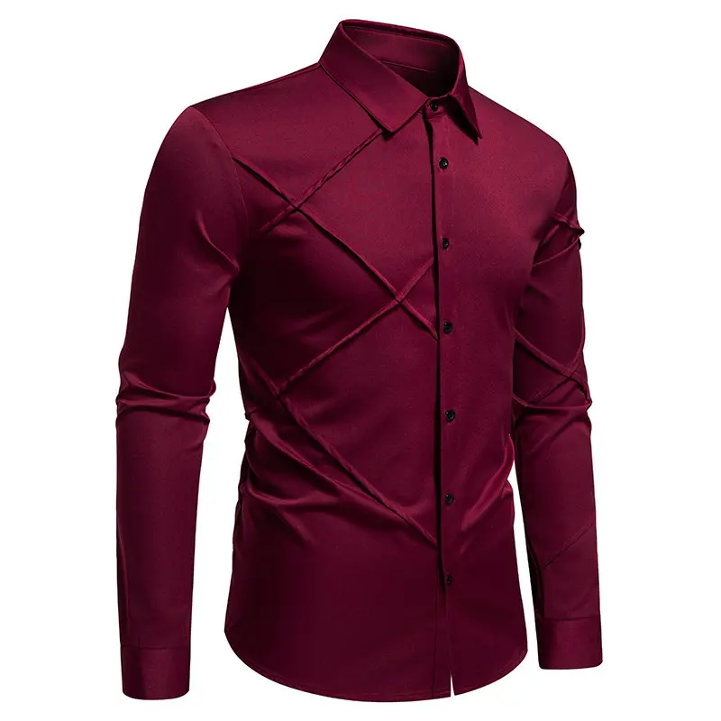 Frühling Herbst Casual Shirts Männer Langarm Quadrat Kragen Vintage Shirt Mens Fashion Casual Slim Fit Einfarbig Kleid Shirt Mann