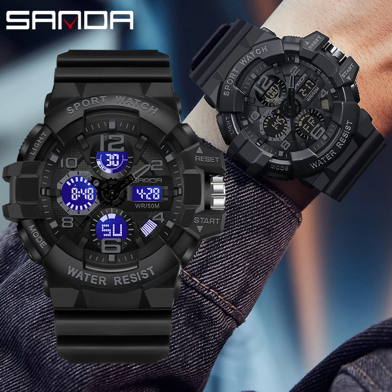 SANDA Men Military Watches G Style White Sport Watch LED Digital 50M Waterproof Watch date Male Clock Relogio Masculino 3168