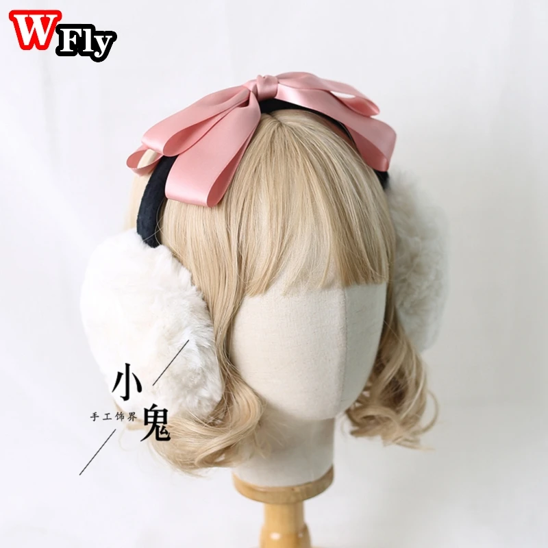 Bowknot Cute Spice Girl Sweet Lolita Earmuffs Plush Winter Warmth Woman Japanese y2k Everyday Versatile