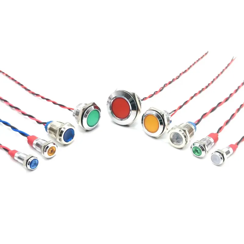 6mm8mm10mm12mm16mm19mm22mm Metallanzeige LED-Signal mit Kabel 3V 5V 12V 24V 220V Warnleuchte, rot, blau, gelb, grün