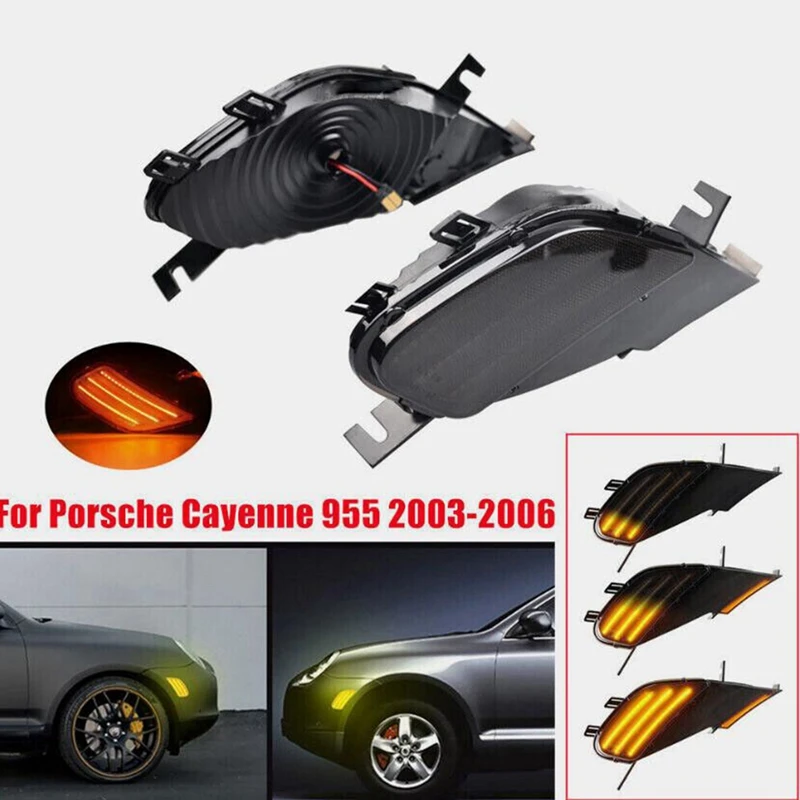 Dynamic LED Side Marker Lights, lâmpadas de sinalização, substituição para Porsche Cayenne 955 2003-2006, preto, 95563103310, 95563103301