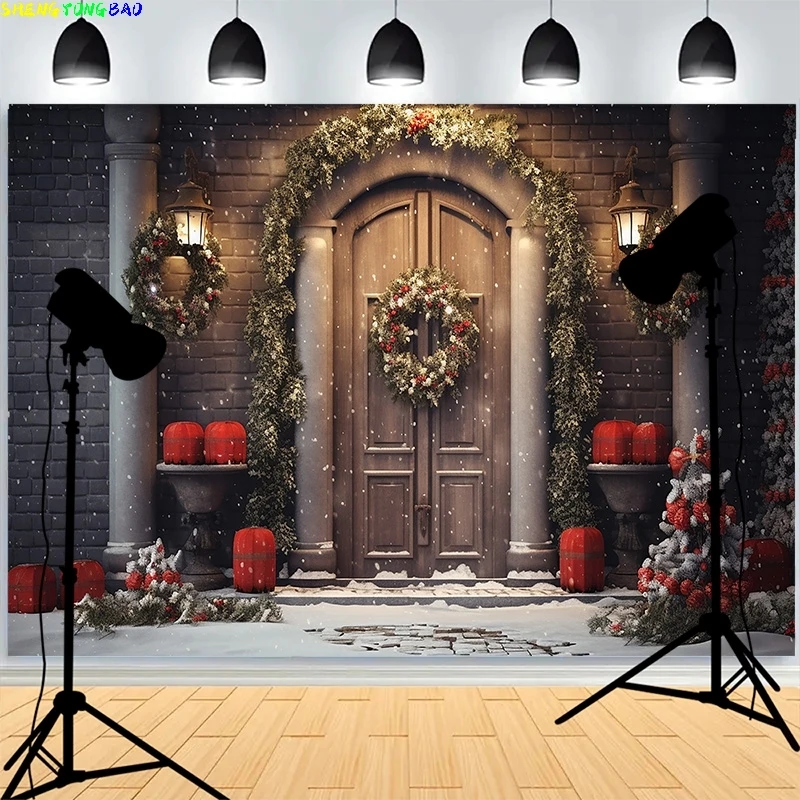 

Merry Christmas Day Tree Balls Photography Backdrops Fireplace Winter Xmas Plant Family Party New Years Photo Background XH-78