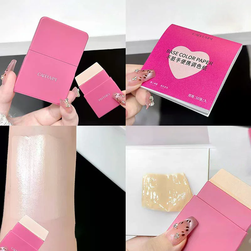 فرشاة كريم أساس محمولة من السيليكون مع ورق مختلط ملون، بودرة مطبقة بالتساوي، بدون خط كريم أساس برأس مسطح، قاعدة مكياج للوجه #1