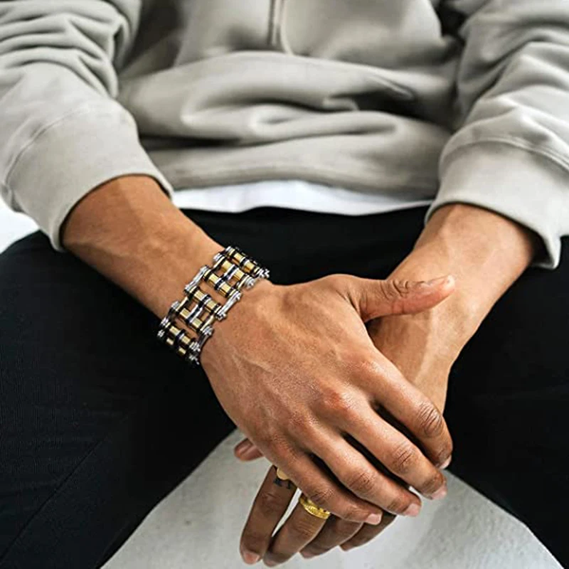 25mm Heavy Punk Gold Color Biker Bicycle Motorcycle Chain Bracelet Men Women Hiphop Black Stainless Steel Bike Bangle Jewelry