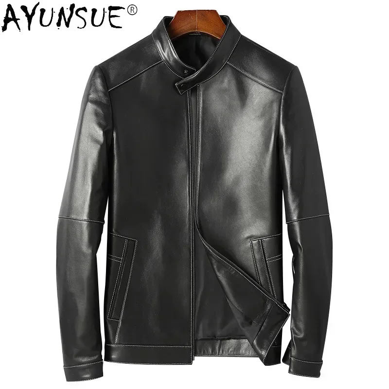 

AYUNSUE 2024 Spring 100% Genuine Sheepskin Leather Jackets Male Biker Jacket for Men New Black Thin Coats Chaquetas Hombre Gmm18