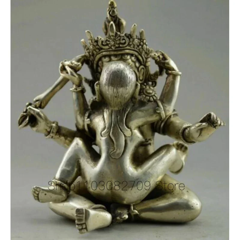 

Old Handwork Tibet Silver Carving MAKE LOVE Buddha Sexual Lover Statue