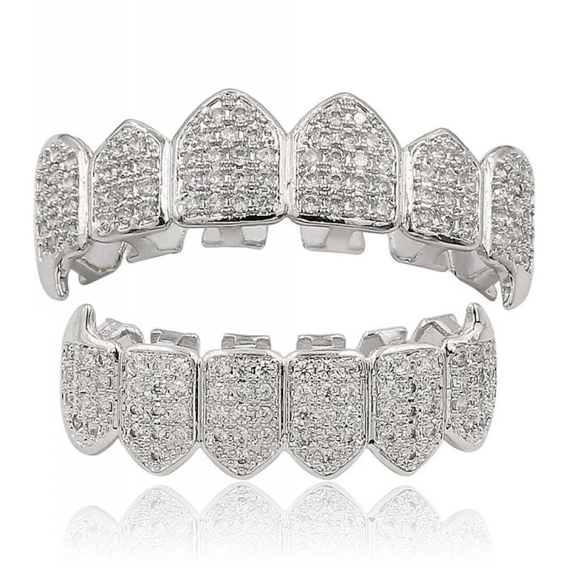 High-End Luxury INS Hip Hop European American Hip-Hop Gold Teeth Braces Fang Jewelry Micro-Inlaid Gold Dental Decorations Gifts