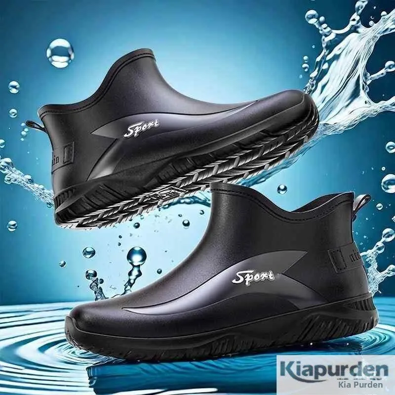Kitchen Waterproof Anti-Slip Wear-Resistant Work Boots Men's Short Tube Thickened Fashion Fishing Casual Rain Boots Outdoor Wear