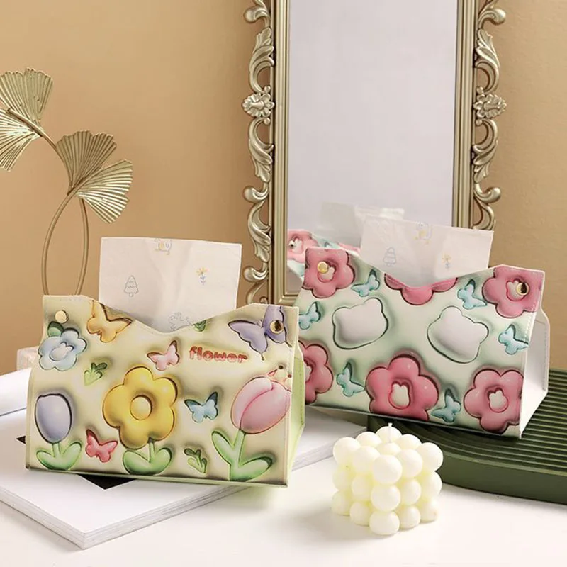 3D Kreative Lederbedruckte Taschentuchbox, Wohnzimmer Schlafzimmer Papierbox, Badezimmer Taschentuchbox, Aufbewahrungsbox