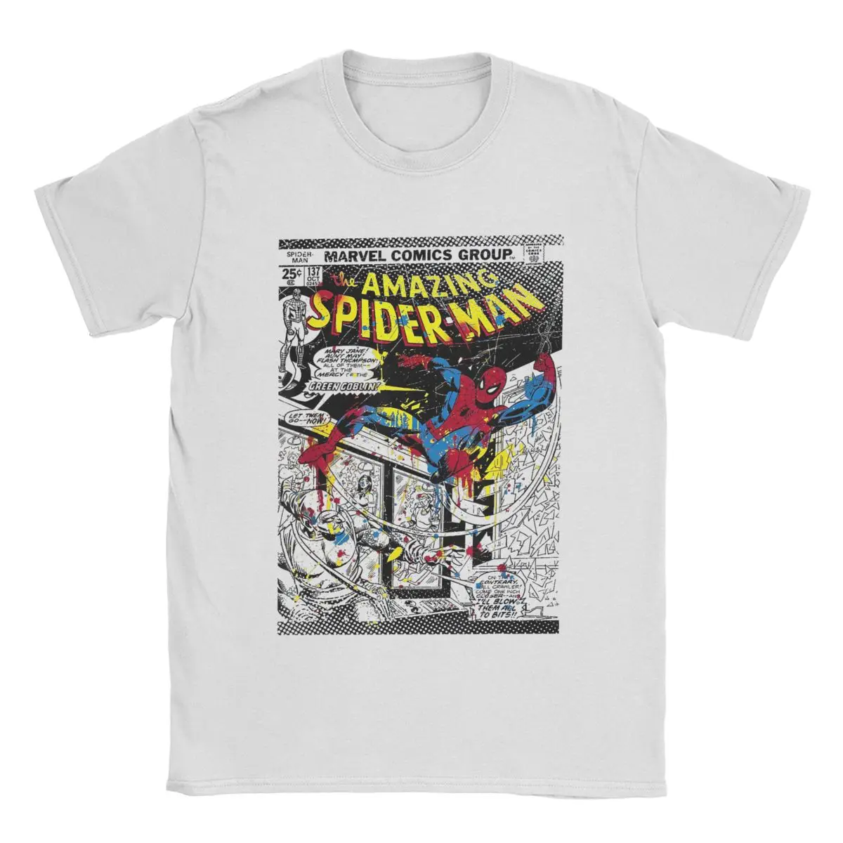 Spider-Man Classic T Shirts Men's Cotton Novelty T-Shirt O Neck Paint Splat Comic Tee Short Sleeve merchandise Summer