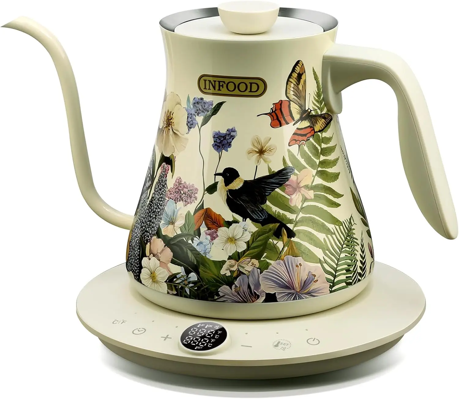 

Электрический чайник на гибкой стойке объемом 0,8 л, быстрая кипячение 1200 Вт, точный контроль температуры, нержавеющая сталь, цветочный дизайн