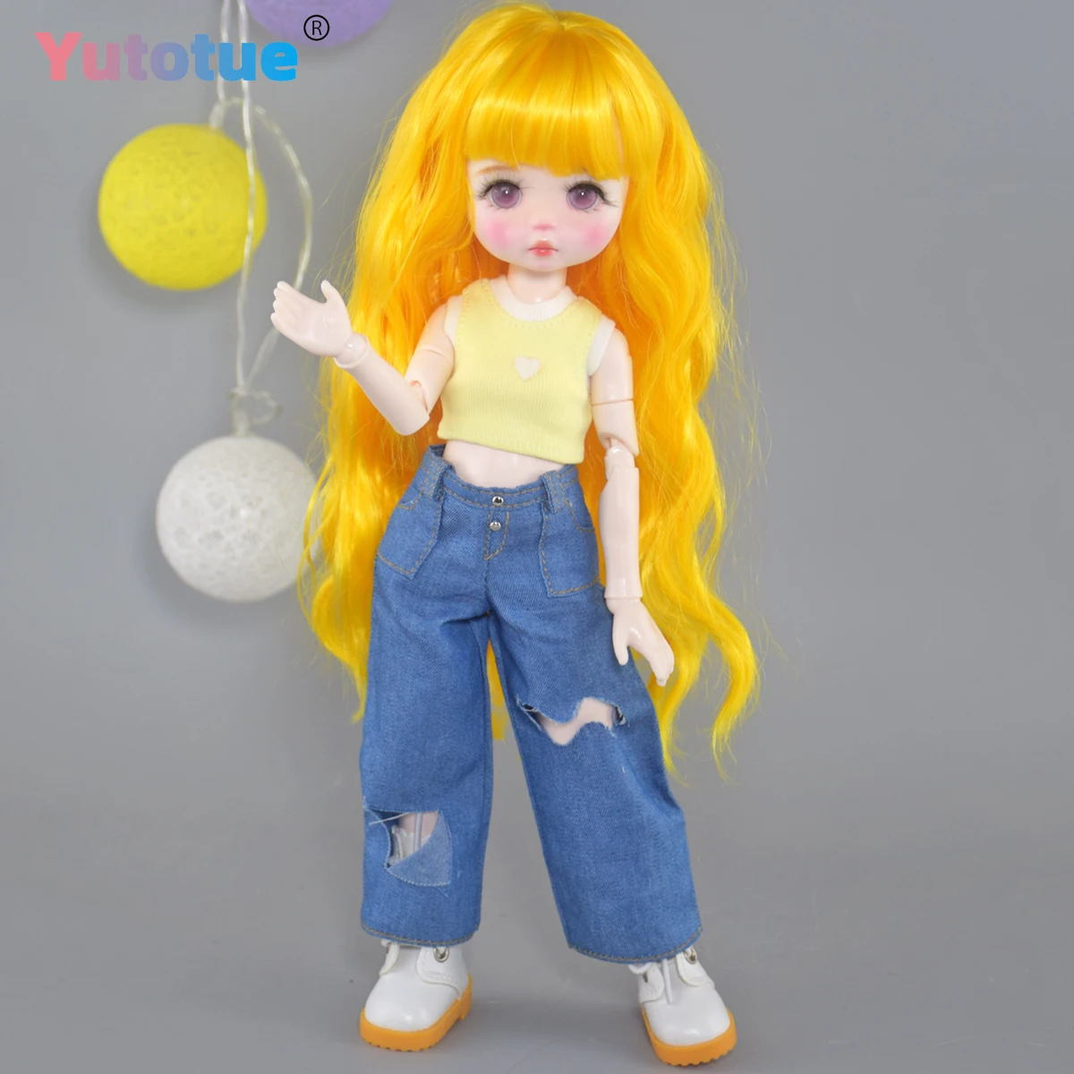 YUTOTUE 30cm Height Cute Girl Doll with Removable Curly Hair Fashion Clothes Full Set BJD Doll Kids Gift