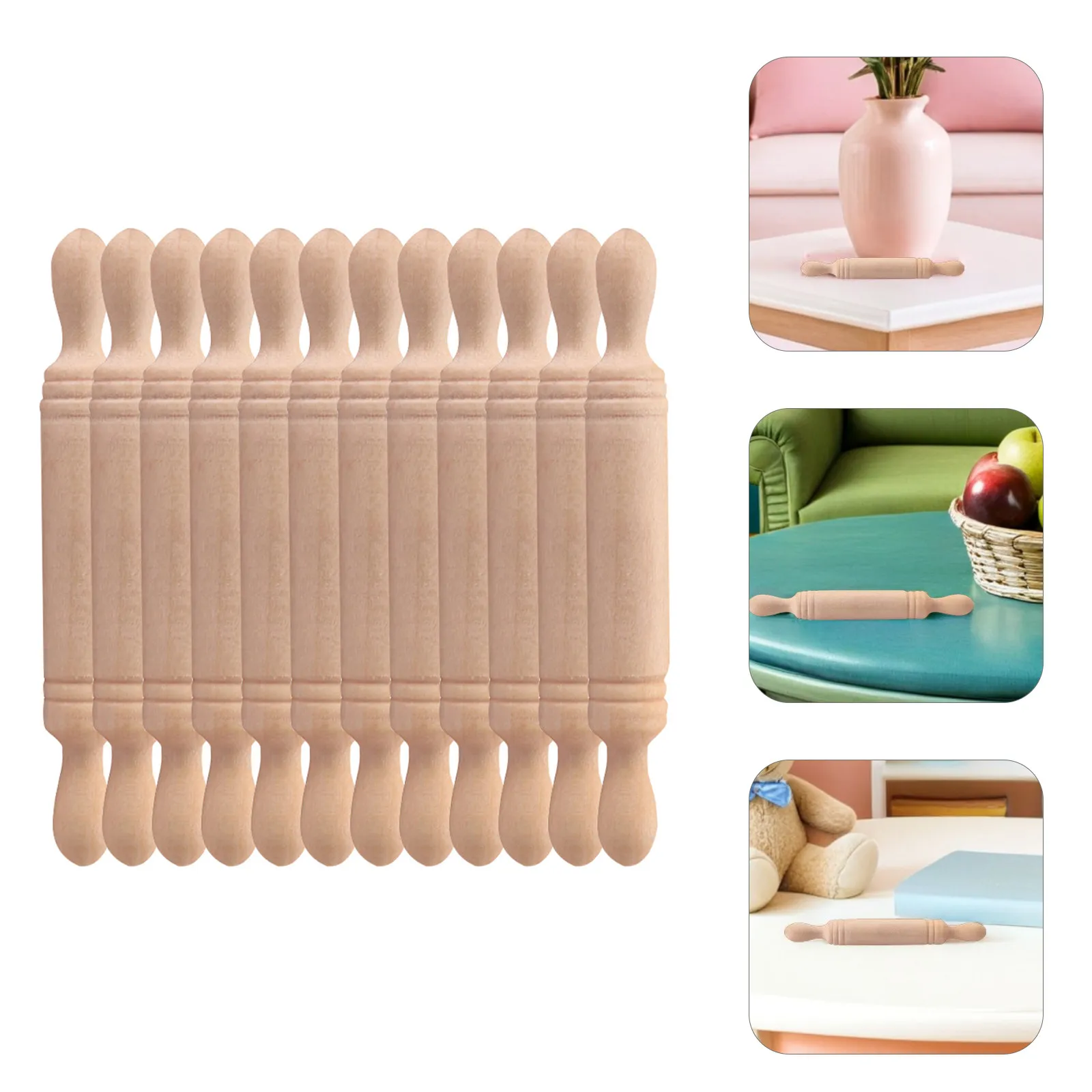 12Pcs Miniature Wooden Rolling Pin Realistic Small Kitchen Prop for DIY Mini House Scene Decor Creative Learning Tool