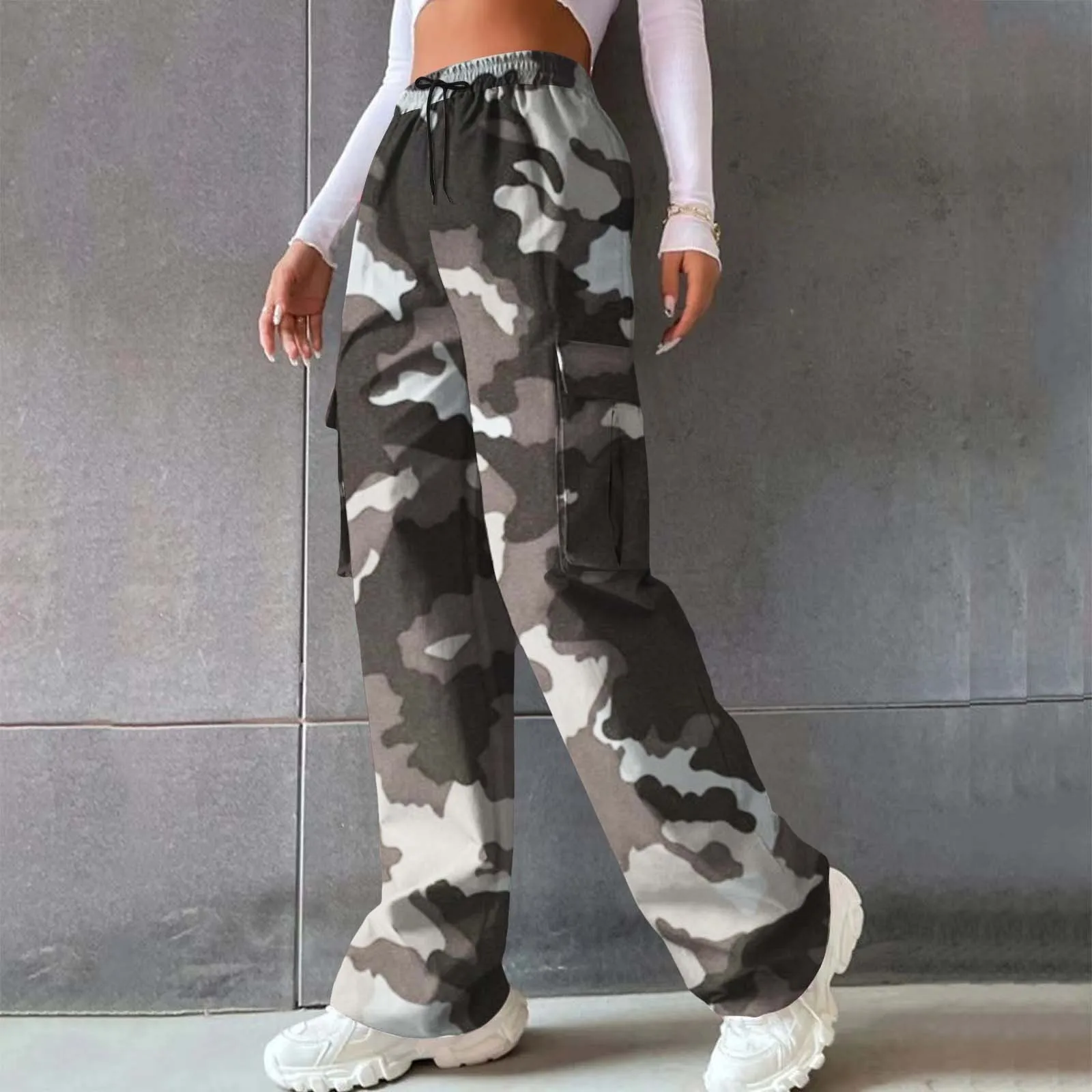 Женские брюки-карго Y2k с камуфляжным принтом, повседневные свободные брюки с принтом, широкие брюки, Корейская уличная одежда, спортивные штаны для бега в стиле хип-хоп