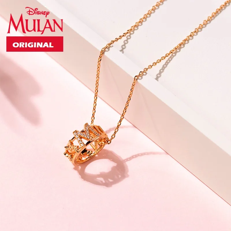 Disney Original Woman MULAN Necklaces Cartoon Zircon Pendant Copper Alloy Chain Young Lady Girl Cool Fashion New Hot Jewelry