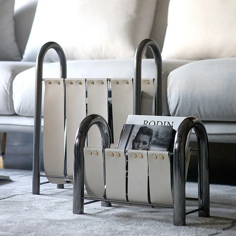 

Metal Leather Magazine Shelf Bookshelf Home Furnishing Ornament Bookshelf Model Room Designer Soft Decoration Accessories