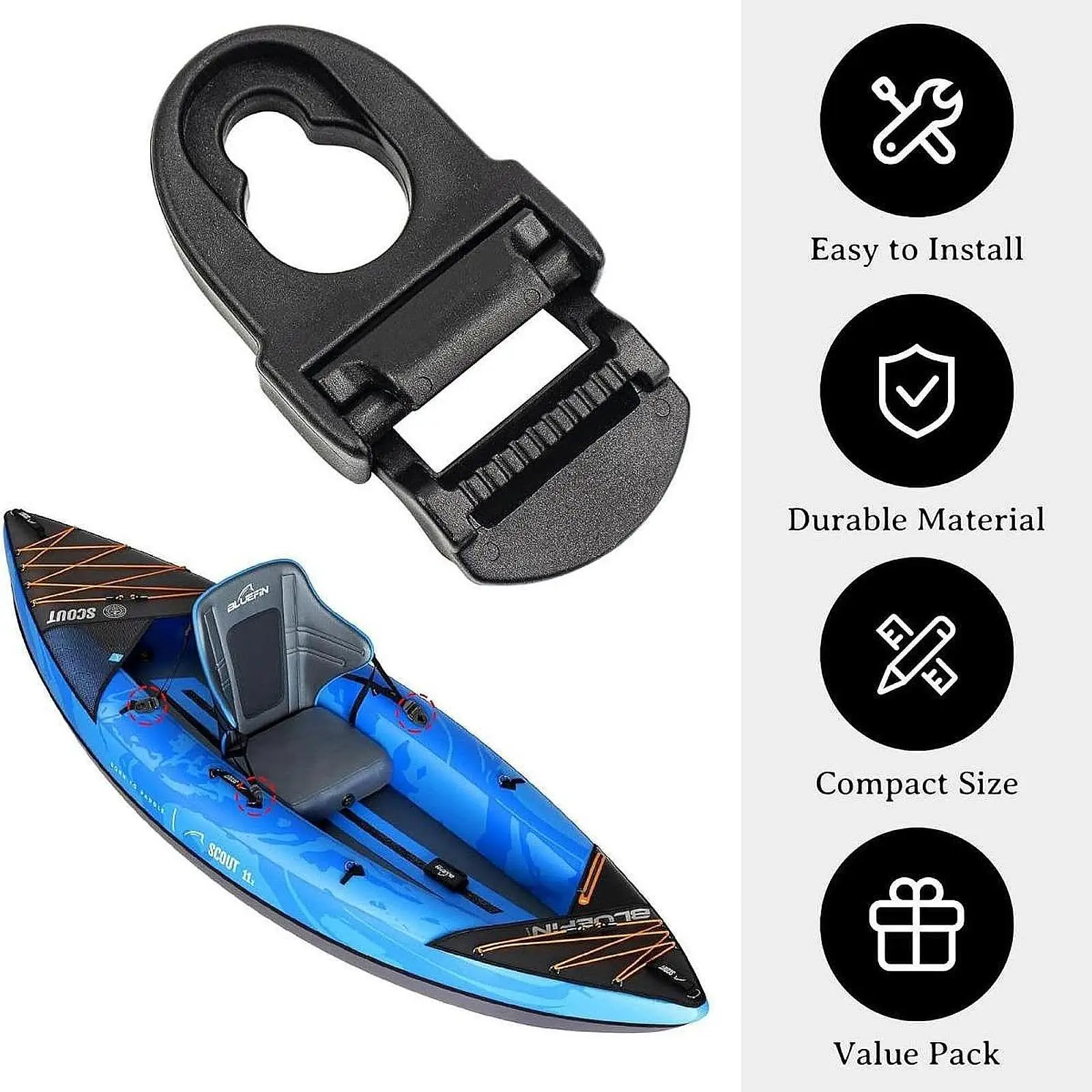 Cinghie per kayak da 4 pezzi Clip per sedile Accessori per kayak Chiusure per sedile per kayak di ricambio