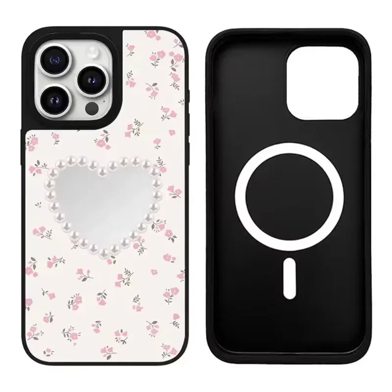 

Heart Flower iPhone 12 13 14 15 Pro Max Mirror Surface MagSafe Case Cover Shell