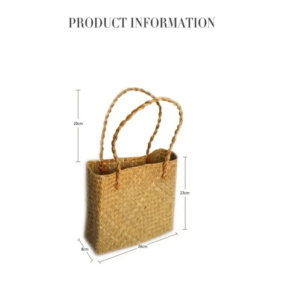 Basket Straw Tote Bags for Women Rattan Handmade Beach Hand Bags Ladies Bamboo Woven Holiday Shoulder Bag