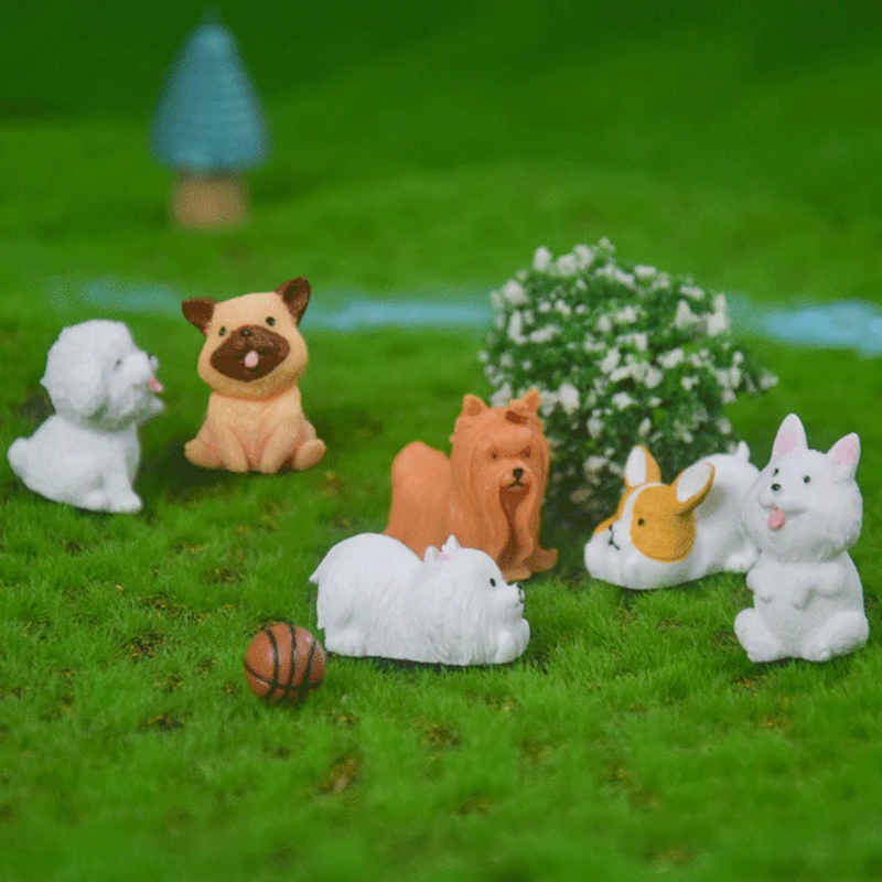 Figura en miniatura de resina de perro de dibujos animados, adorno de Micro paisaje, accesorios de decoración del hogar, regalos de decoración de escritorio Kawaii