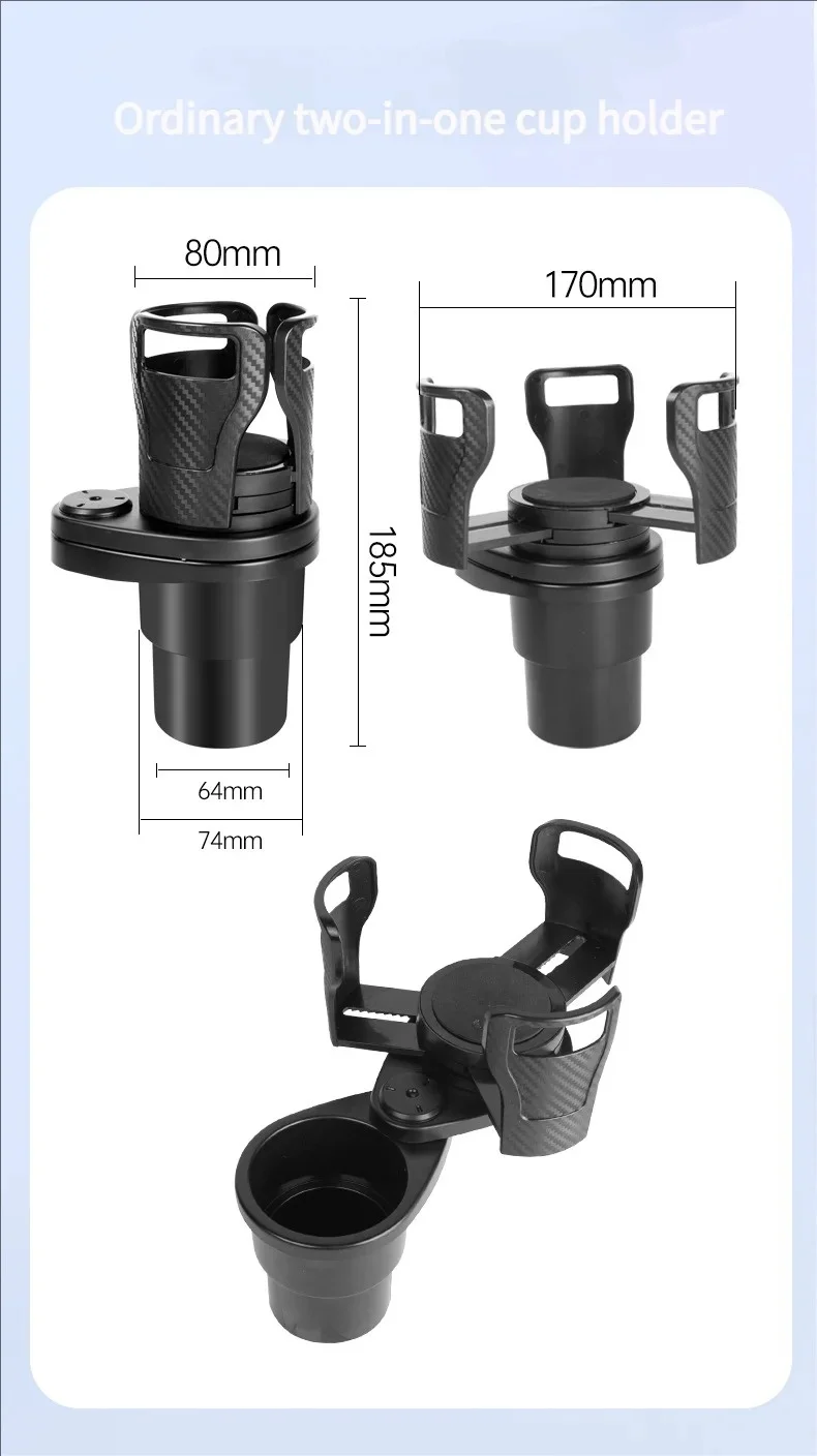 Verstellbarer Doppel-Auto-Getränkehalter 360 Grad Drehbar Rutschfester Becherhalter Multifunktionaler Erweiterer für Fahrzeug-Teebecher Wasserbecher-Ständer – Detail 15
