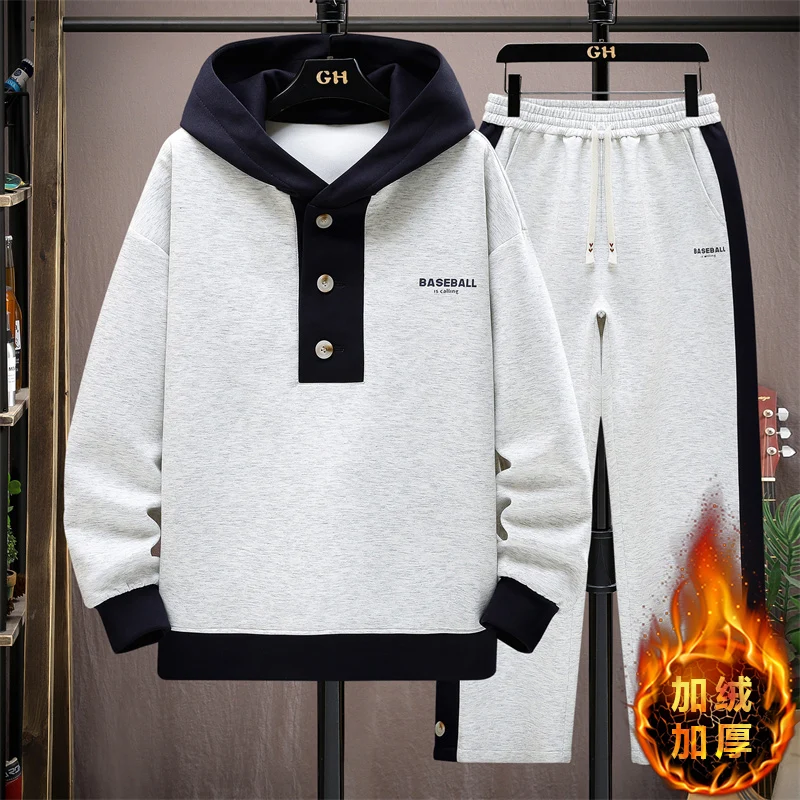 

Casual Cotton Hoodies & Pants Men's Sets 2026 Autumn Winter Hooded Pullover Sweatshirts+Jogger Tracksuit Thicken Warm Streetwear