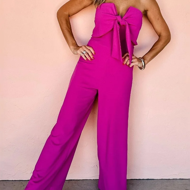 

Однотонный комбинезон с высокой талией, женский комбинезон Faion Knot без бретелей, осенний новый трансграничный хит продаж