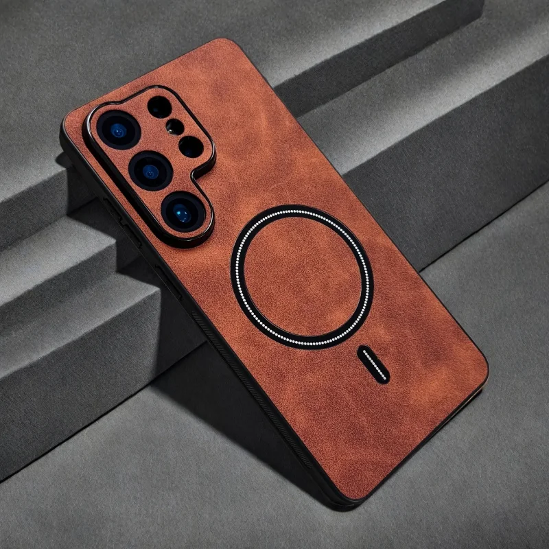 Case: fashion Sheepskin magnetic Case for Samsung Galaxy S26 S25 S24 S22 Ultra S23 Plus For Magsafe synthetic leather Back Cover