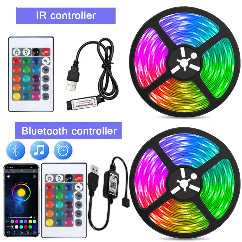 RGB 3535 DC5V USB 24Keys Bluetooth Led Strip Lights Tape With Remote Control Color Change Lamp for Christmas Bedroom Decoration