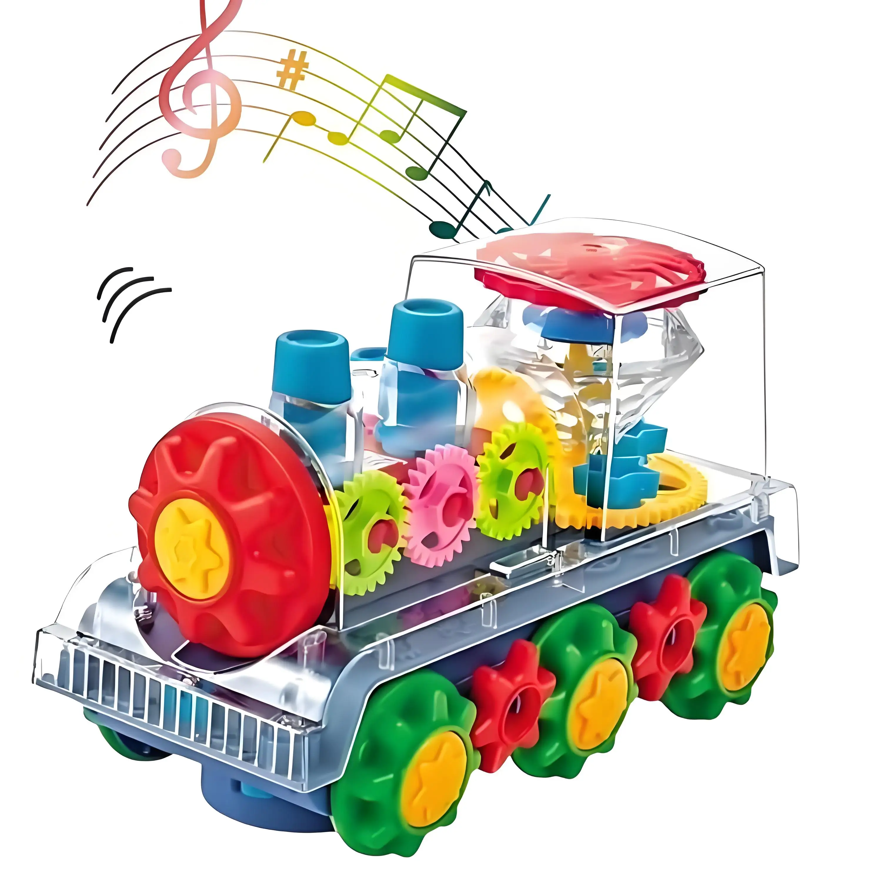 

Electric Train Toy with Moving Gears, Light & Sound, Bump & Go Action. Musical Educational Gift for Toddlers Boys Girls