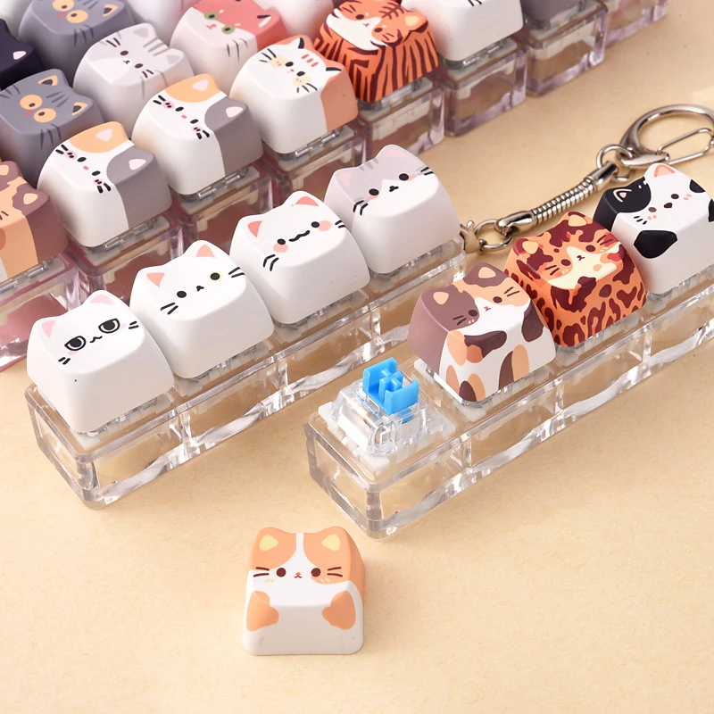 Cute cat relaxation button keycap, Kawaii cat 4-point Fidget toy, stress relieving hand toy, portable bag charm accessory
