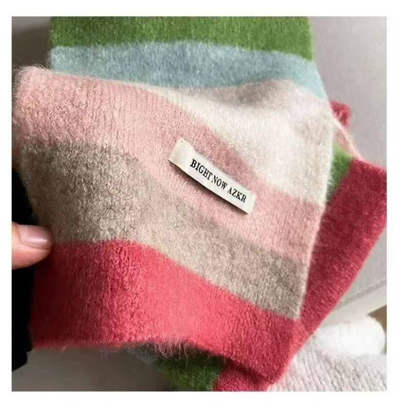 New Korean Fashion Scarf Winter Autumn Women Striped Knit Wool Muffler Female Chic versatile Small Soft Warm Shawl Trendy Girl