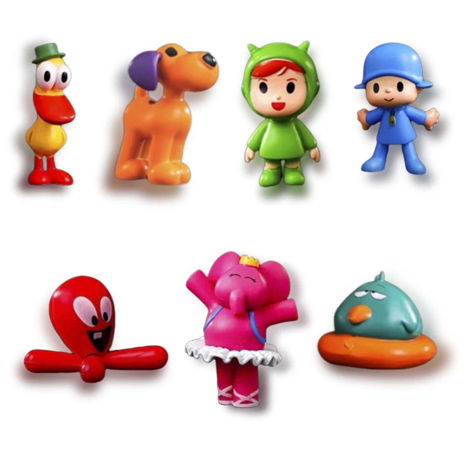 شخصية صغيرة لطيف دمية 7 قطعة/المجموعة Kawaii Pocoyo ألعاب حيوانات الطيور بطة الفيل دمية لعبة نموذج المشهد الحلي أنيمي الكرتون لطيف بولي كلوريد الفينيل