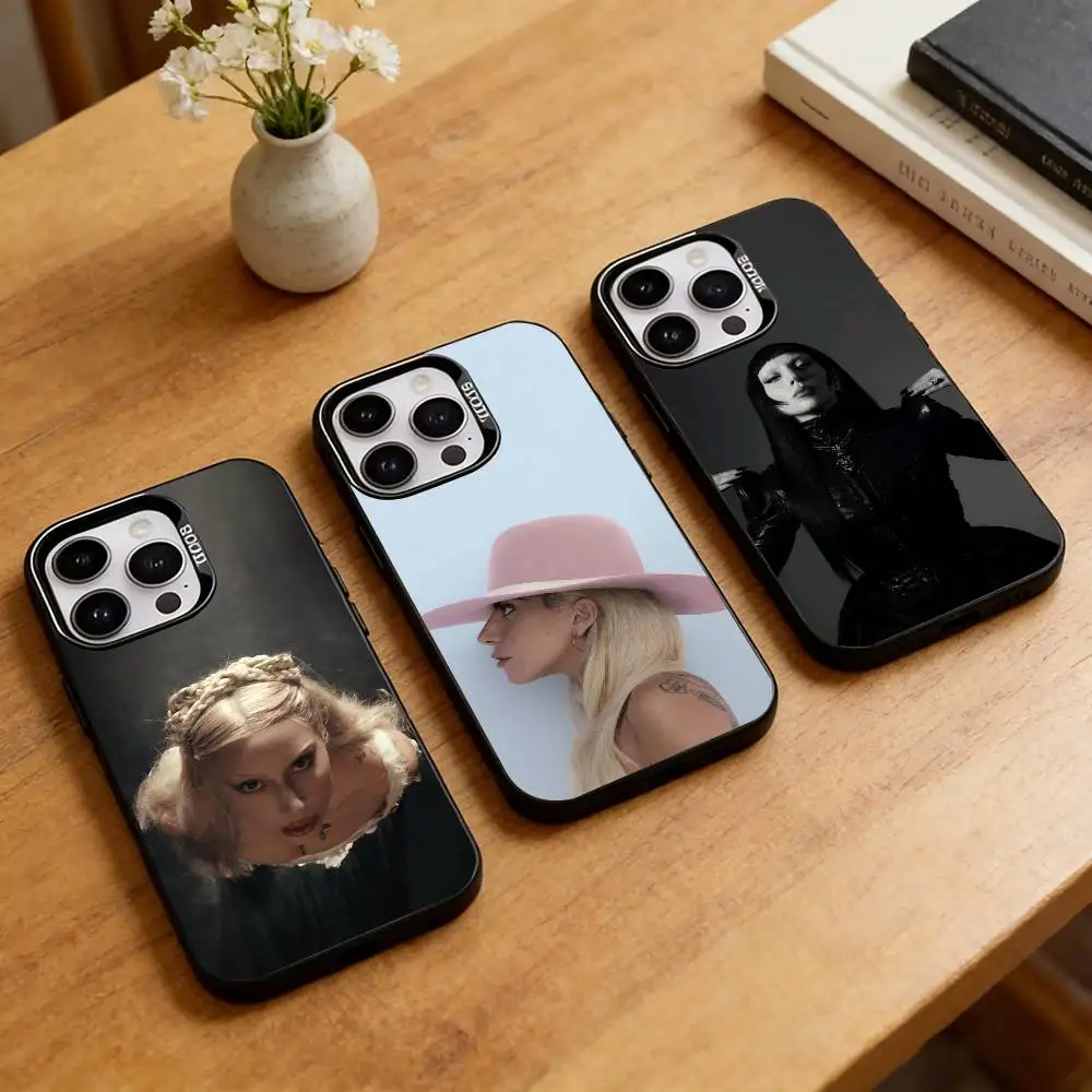 

S-Stylish L-Lady Gaga Print Phone Case For iPhone 17,16,15,14,13,12,11 Plus,Pro Max,XS,Colorful Silver Black Cover