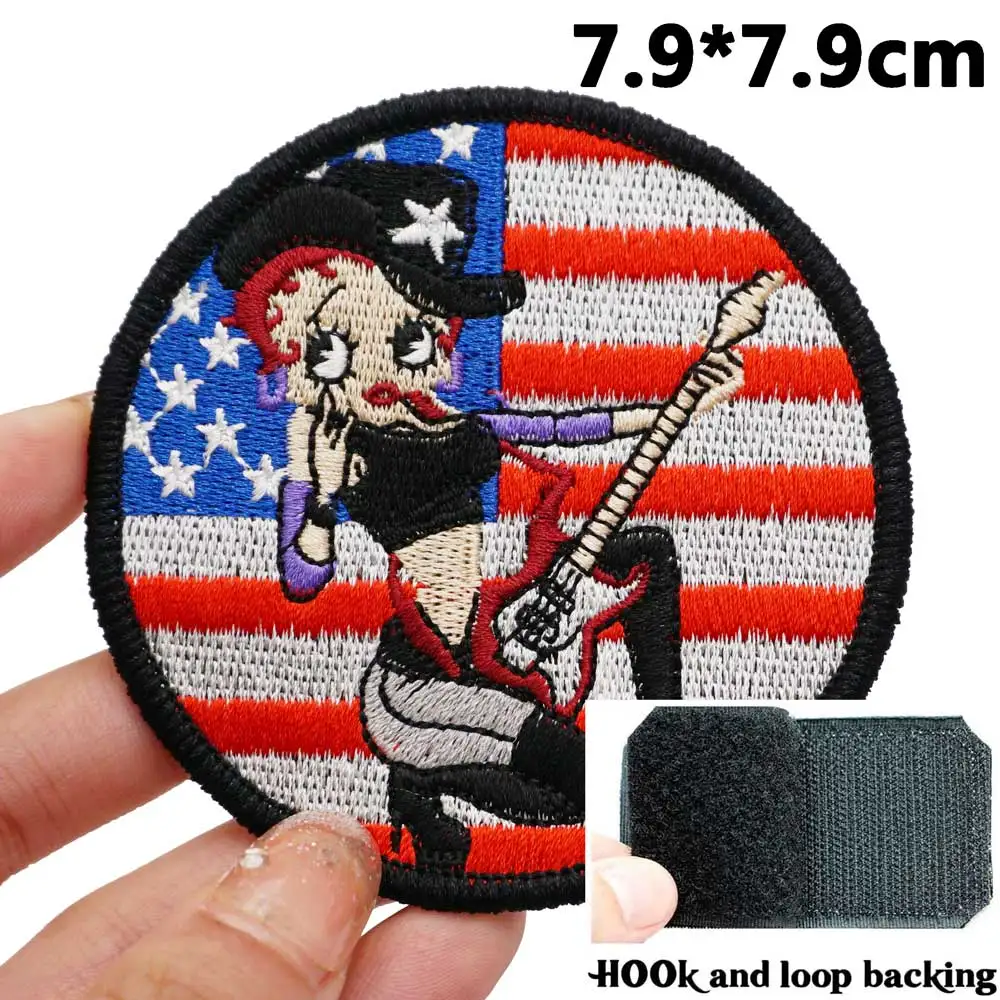 American girls Embroidered Applique Sewing Label punk biker Patches backing Band Rock Clothes Badges diy with hook