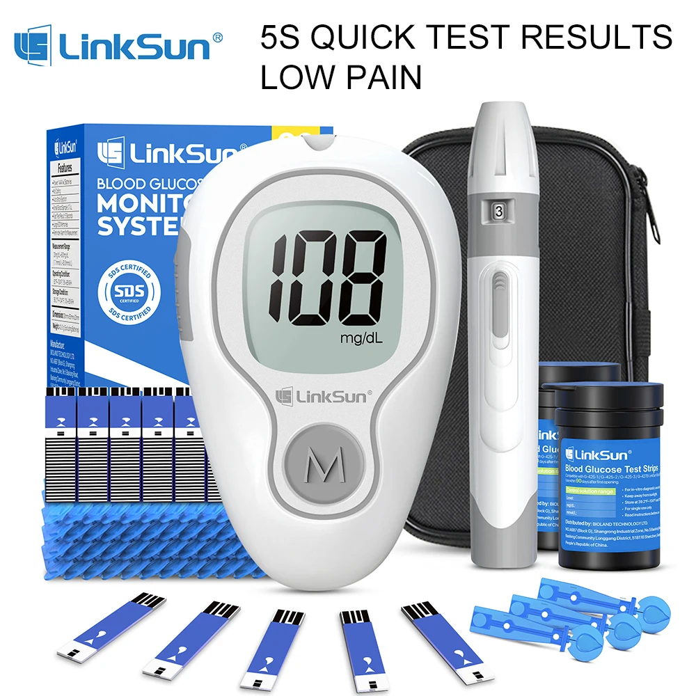 LinkSun Misuratore di glicemia G-425-3 Glucometro Nessun codice per test del diabete 10/50/100 pezzi Strisce Lancette Zucchero nel sangue medico mg/mmol