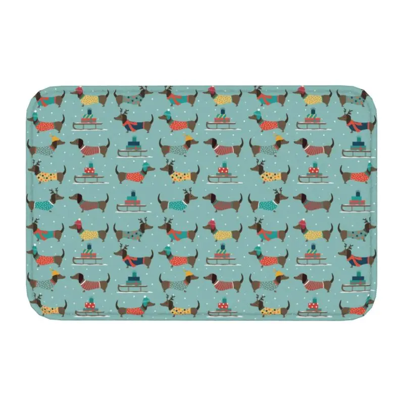 

Christmas Dachshund Dog Pattern Doormat Anti-Slip Kitchen Bathroom Mat Garden Garage Door Floor Entrance Carpet Rug