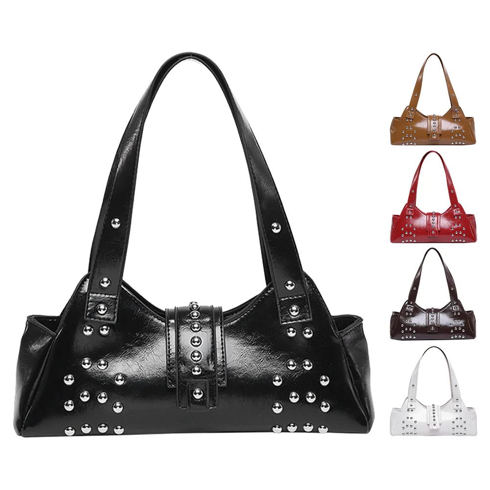 

Underarm Bag PU Leather Studded Shoulder Bag for Women Rivet Punk Clutch Purse Hobo Purse for Work Travel Shopping
