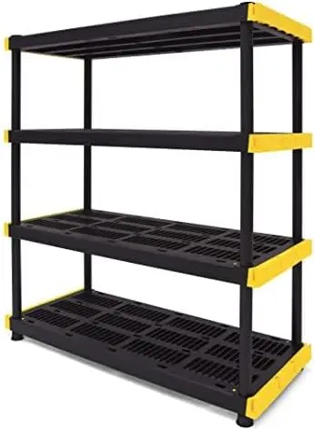 

CX Black & Yellow®, 4-Tier Heavy Duty Plastic Storage Shelving Unit, 200lbs/shelf (55”H x 48”W x 20”D), for Indoor/Outdoor