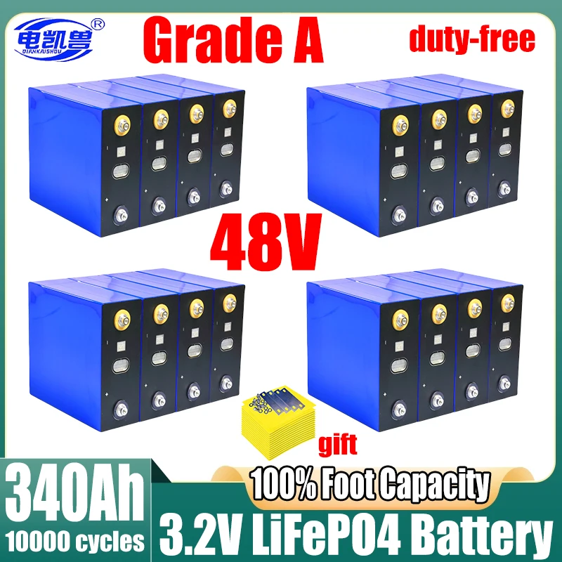 16 PCS 340Ah 10000+ cycles 3.2V Lifepo4 battery GRADE A DIY 12V 24V 48V RV solar storage golf cart battery pack EU/US tax-free