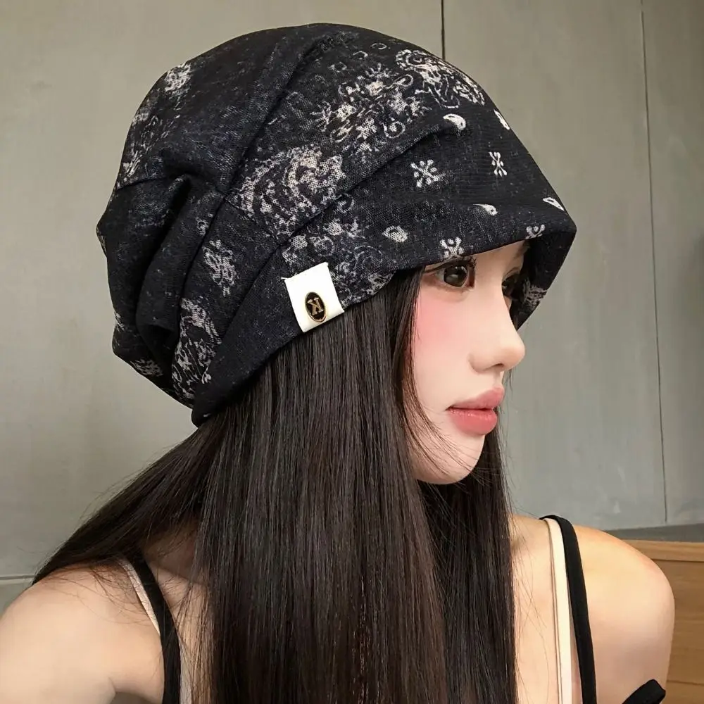 Bohemian Style Baggy Cap Large Head Circumference Ethnic Style Stacked Hat Keep Warm Polyester Beanies Cap for Women and Girl