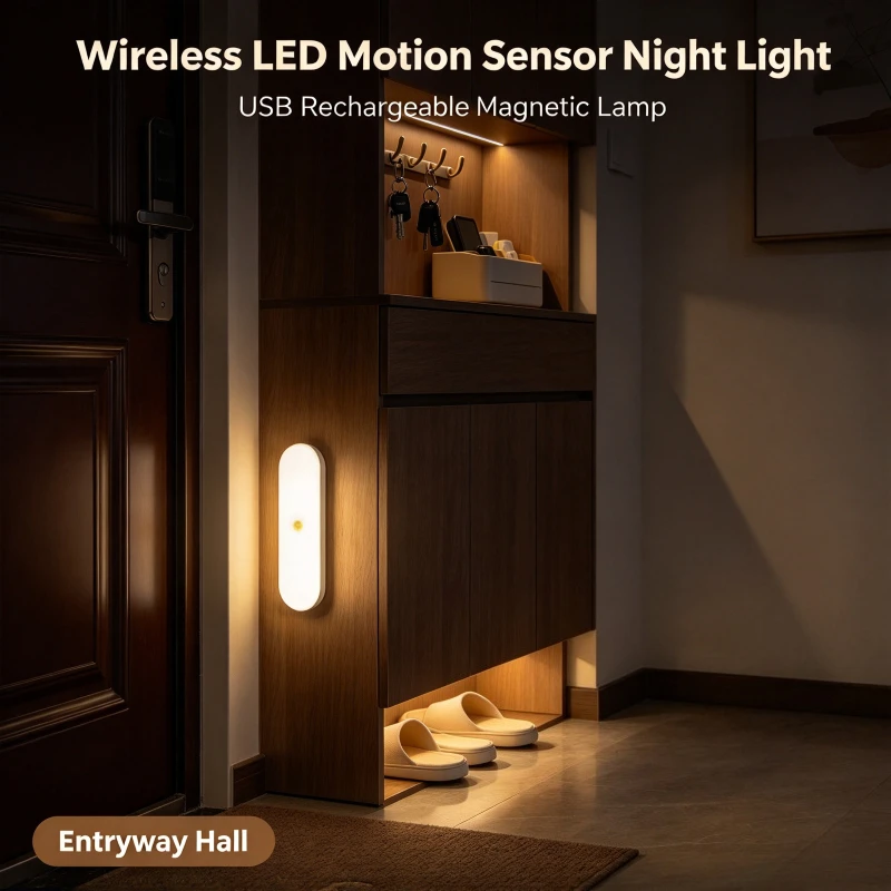 Wireless Motion Sensor Night Light USB Magnetic Lamp Kitchen Aisle for Indoor Party Home Decor for Living Room Wall Decoration