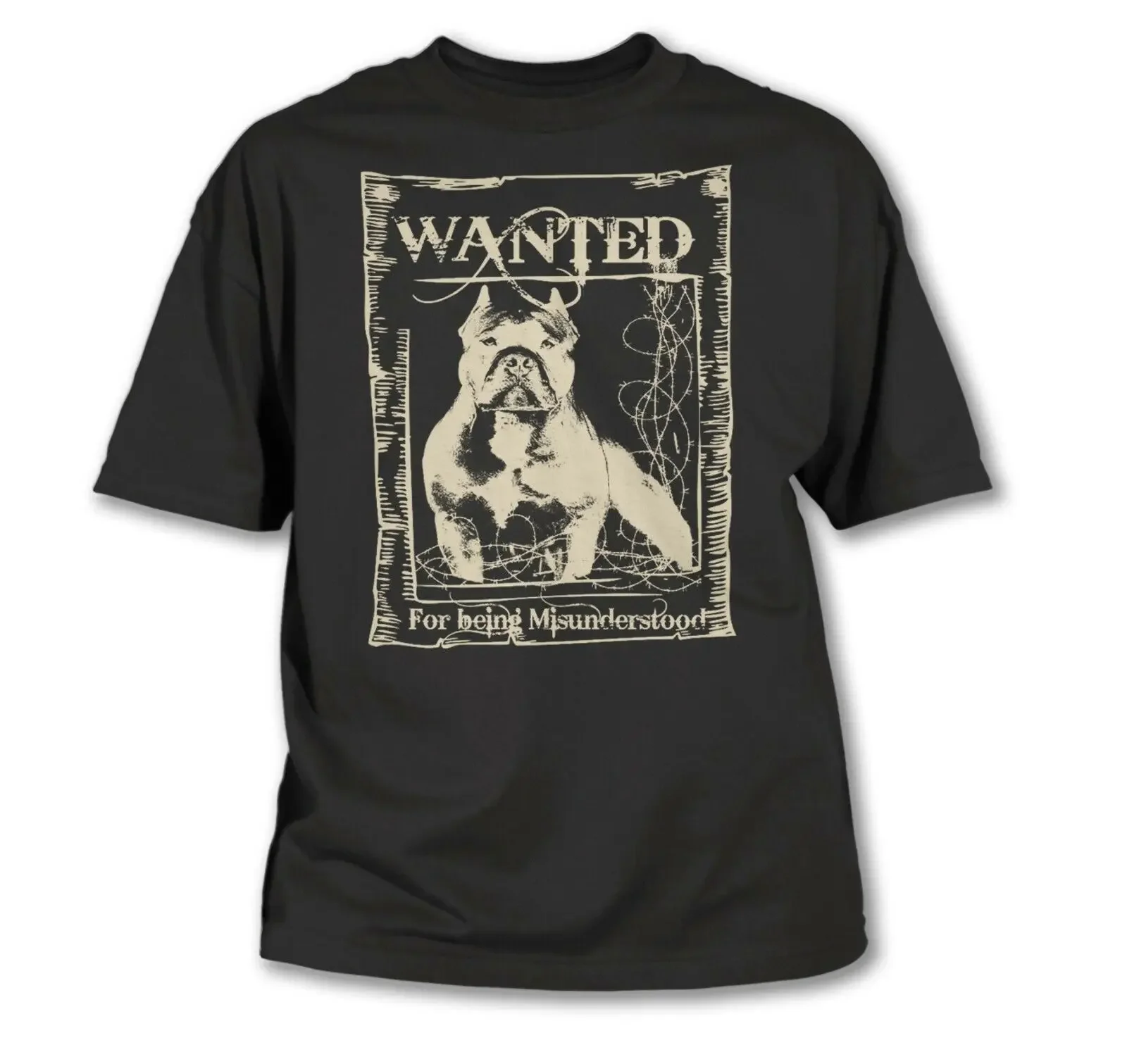 

Wanted for Being Misunderstood - Great and Powerful Pit Bull T-Shirt 100% Cotton O-Neck Summer Short Sleeve Casual Mens T-shirt
